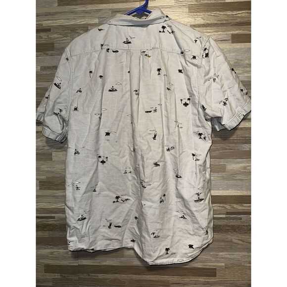 Vans Men L  Blue  Button Front Short  Sleeve Shirt Outdoor Beach Print Surfer #B - Picture 2 of 7